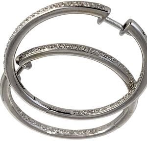 14k White Gold Elegant Double Side Diamond Hoop Earrings
